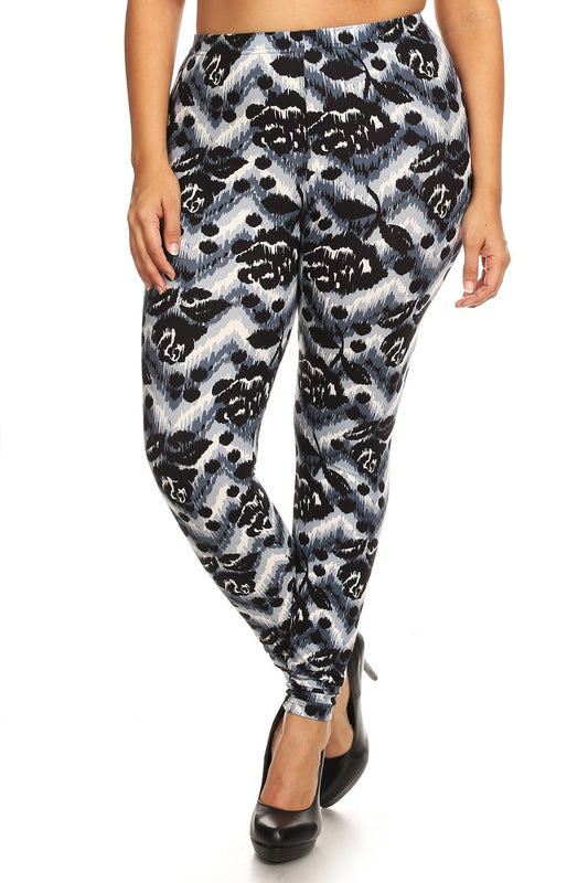 Black and White Floral Abstract Print Leggings