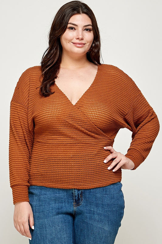 Textured Waffle Sweater Knit Top