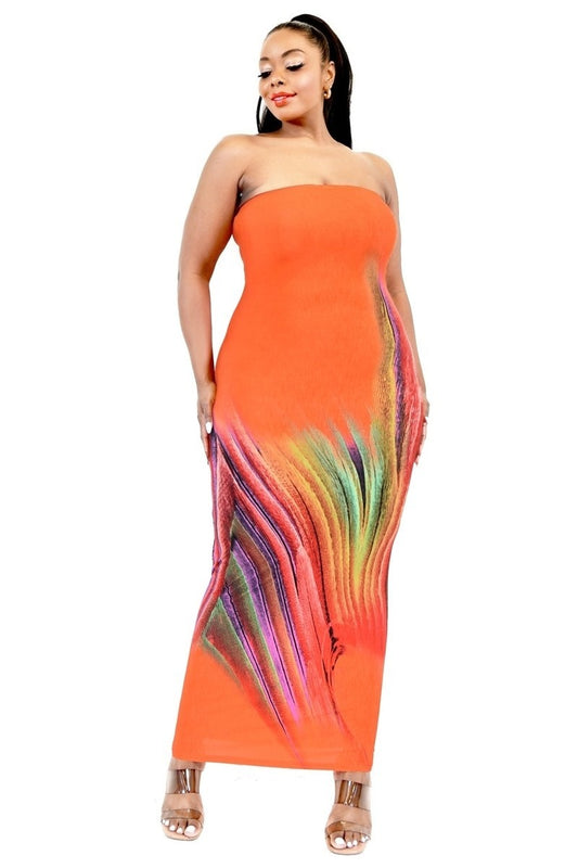 Sleeveless Color Gradient Tube Top Maxi Dress